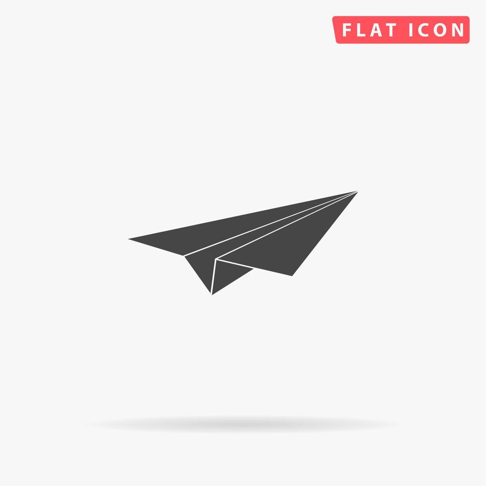 Paper Plane. Simple flat black symbol with shadow on white background. Vector illustration pictogram