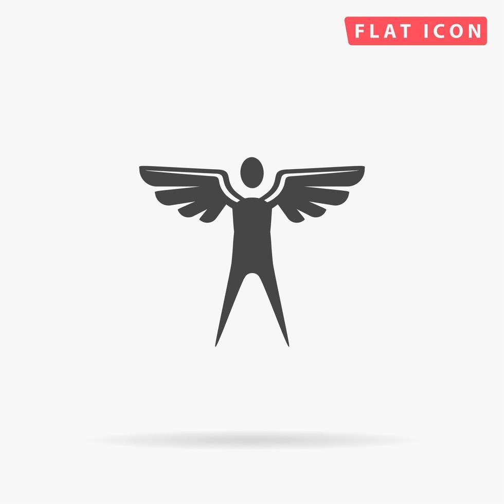 Winged man. Simple flat black symbol with shadow on white background. Vector illustration pictogram