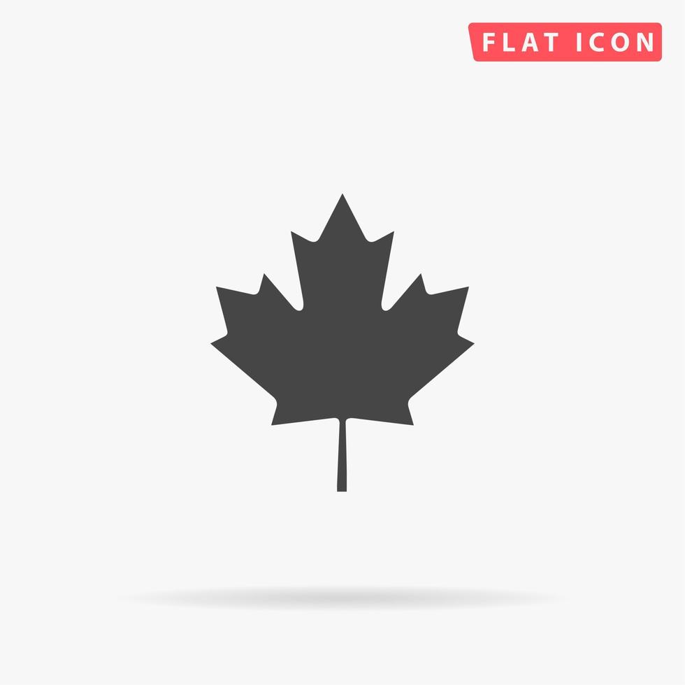 Simple maple leaf. Simple flat black symbol with shadow on white background. Vector illustration pictogram