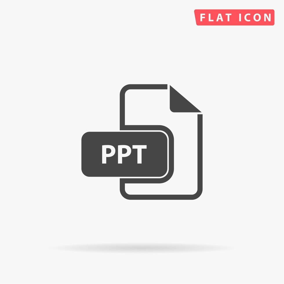 PPT extension text file type. Simple flat black symbol with shadow on white background. Vector illustration pictogram