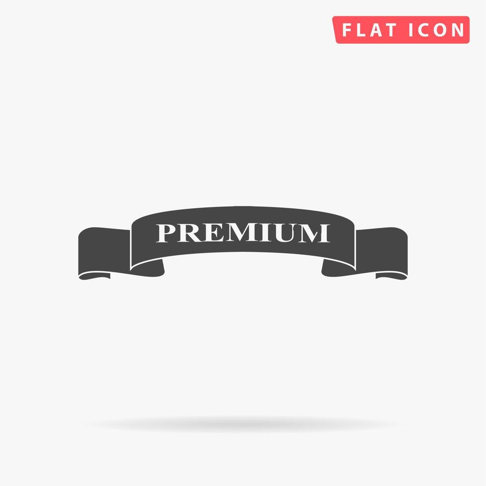 Premium ribbon. Simple flat black symbol with shadow on white background. Vector illustration pictogram