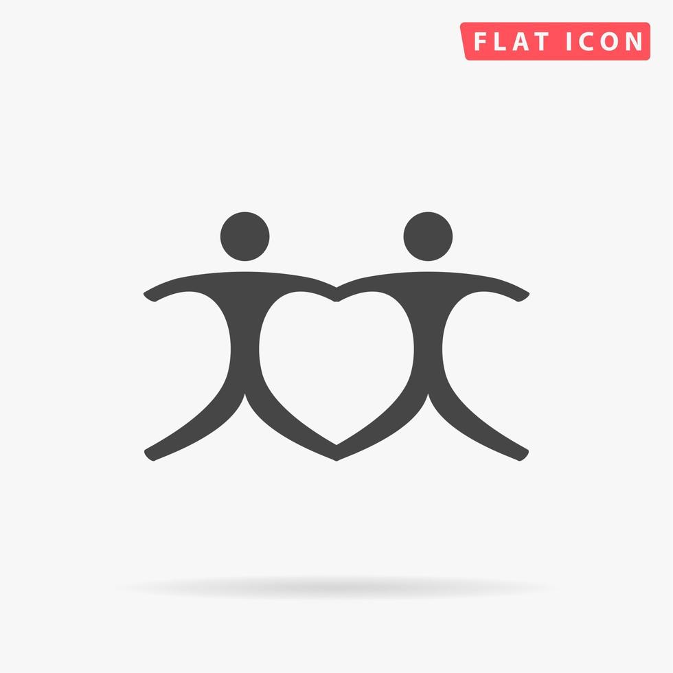 Connecting people as a heart - pair. Simple flat black symbol with shadow on white background. Vector illustration pictogram