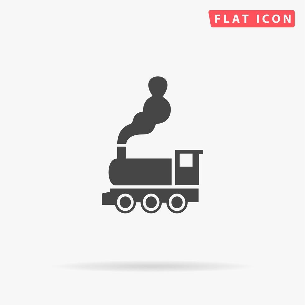 Train - classic locomotive. Simple flat black symbol with shadow on white background. Vector illustration pictogram