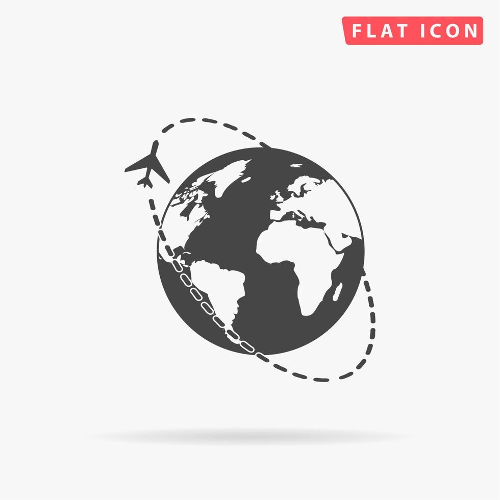 Air travel destination. Simple flat black symbol with shadow on white background. Vector illustration pictogram