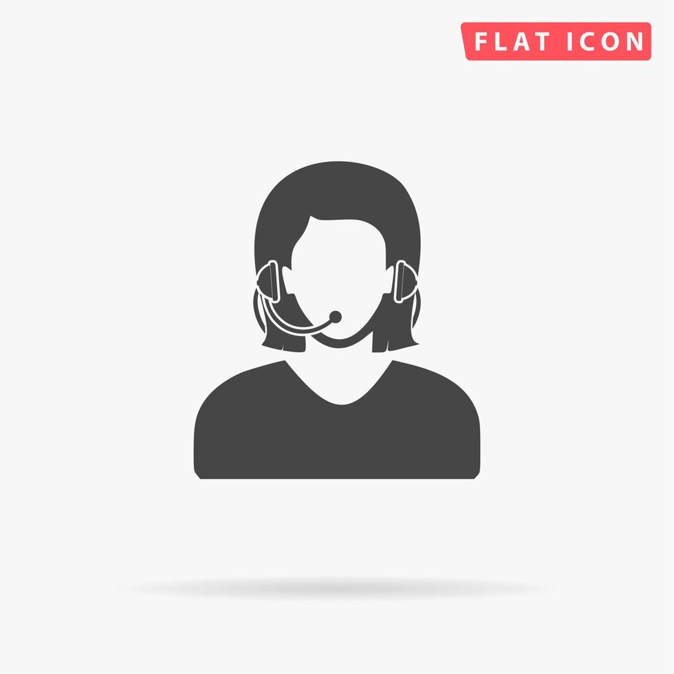 Women customer support. Simple flat black symbol with shadow on white background. Vector illustration pictogram