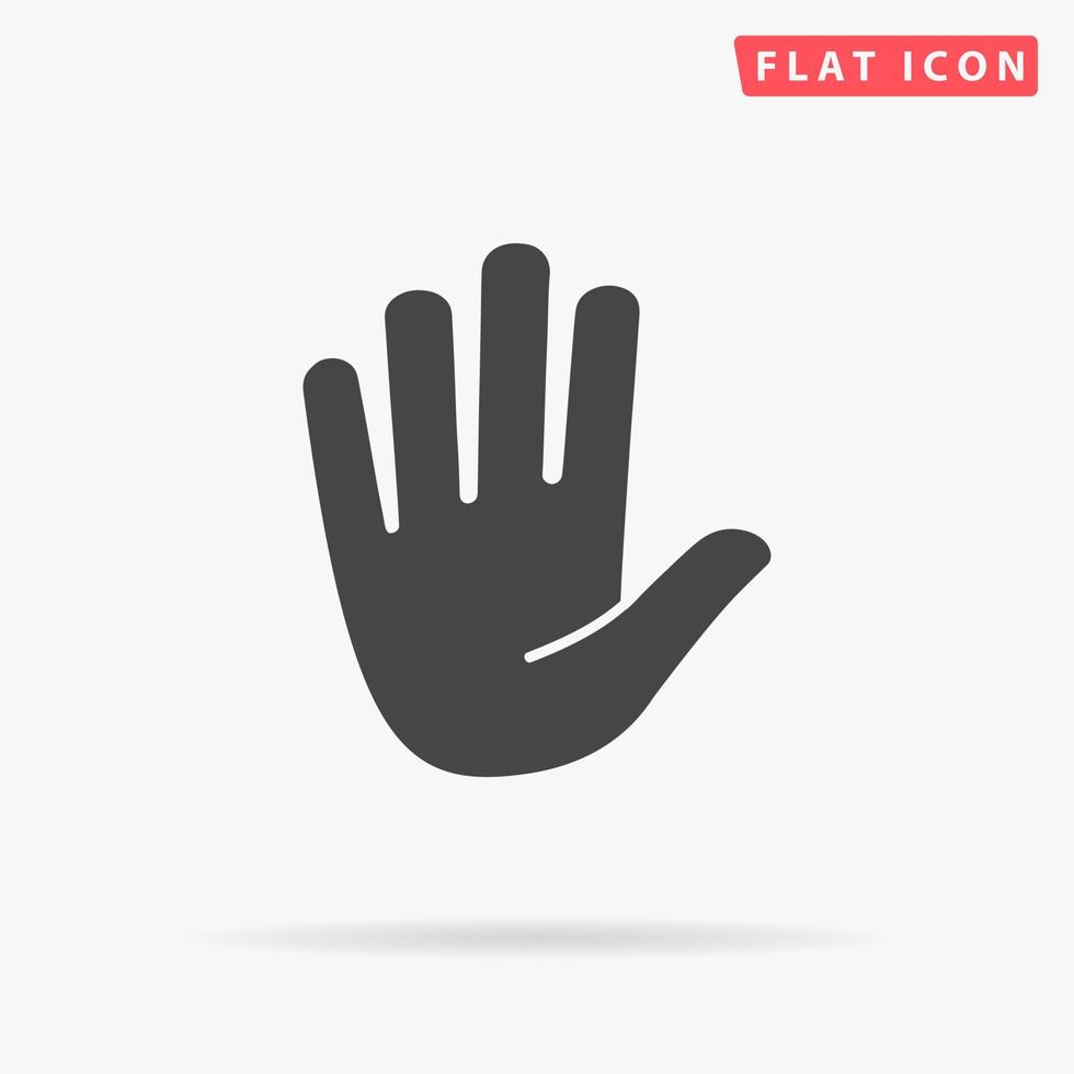 Stop - hand. Simple flat black symbol with shadow on white background. Vector illustration pictogram