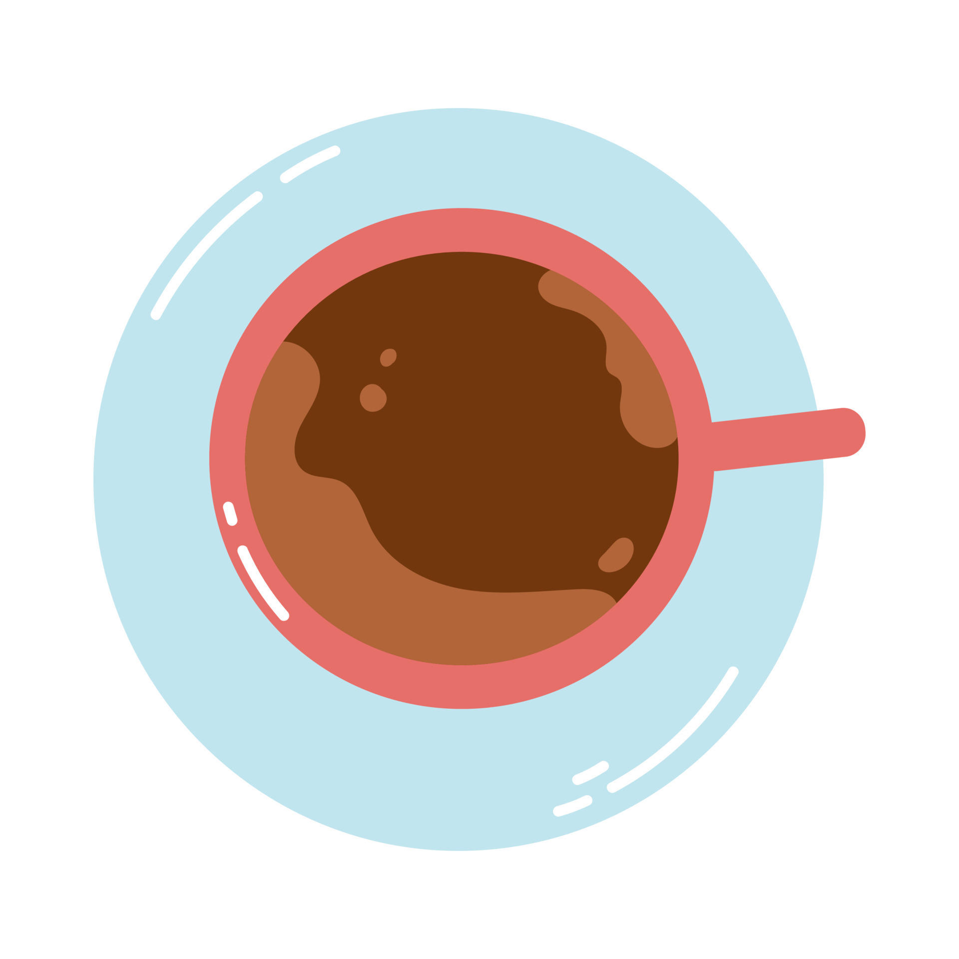 Coffee mug top view in cartoon flat style. Hand drawn vector
