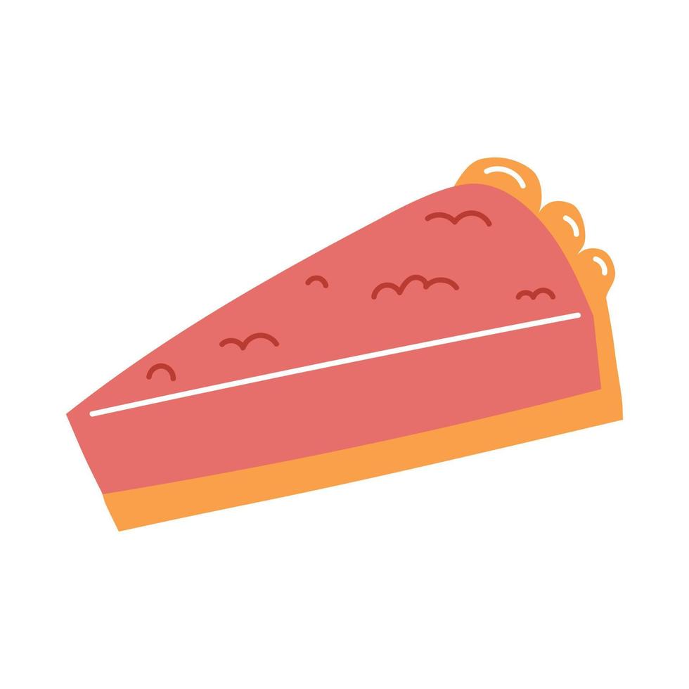 Pie piece in cartoon flat style. Hand drawn vector illustration of tasty cake slice, delicious pastry, baked dessert design element