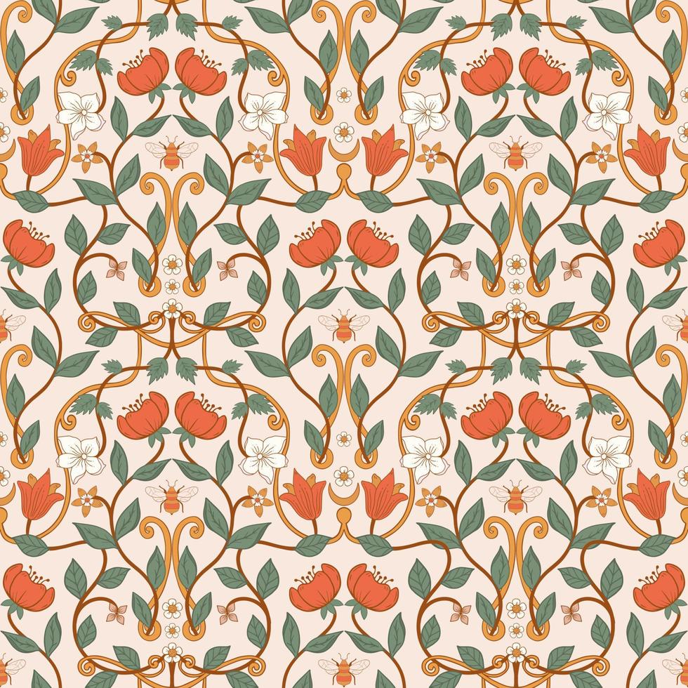 patrón floral dibujado a mano de estilo retro pastel sin costuras. textura de estilo flor de los años 70 muy detallada. ilustración vectorial vector