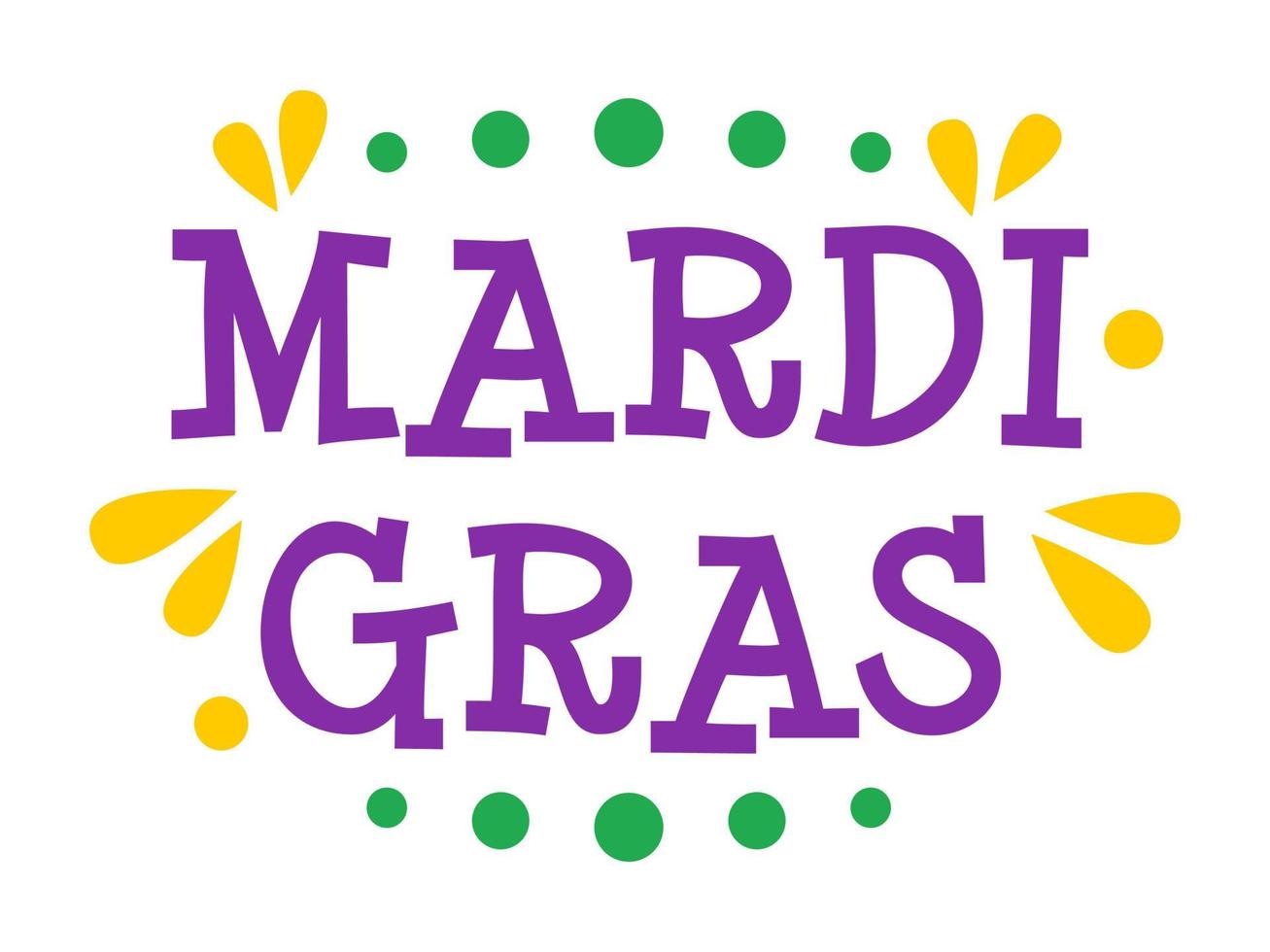 Vector Mardi Gras text. Design for fat tuesday. Colorful festive phrase Mardi Gras. Lettering for traditional holiday, carnival or festival.