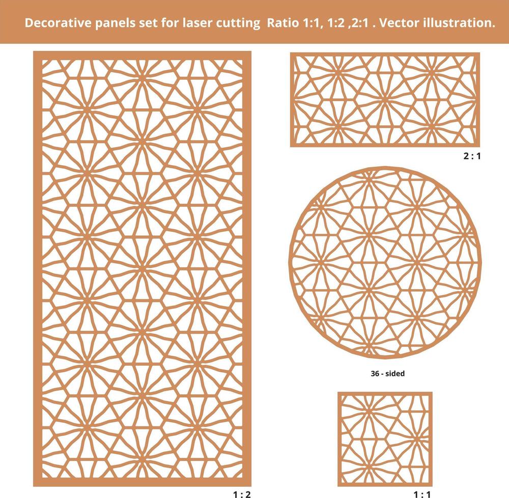 Set of decorative elements for laser cutting. Geometric pattern. Vector illustration.