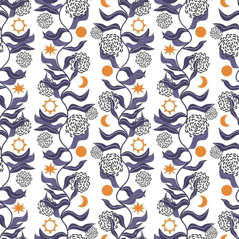 Vertical pattern, sun, moon, stars.Seamless pattern vector