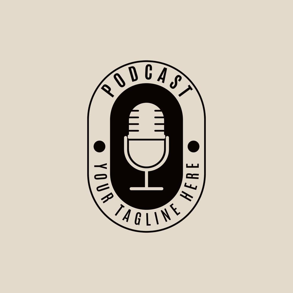 podcast viejo micrófono vintage logo, icono y símbolo, con emblema vector ilustración diseño