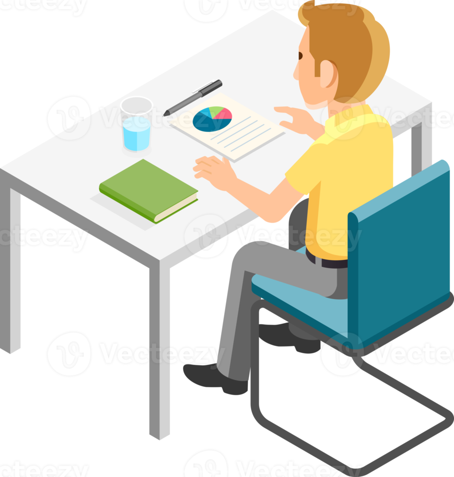 Businessman working isometric png