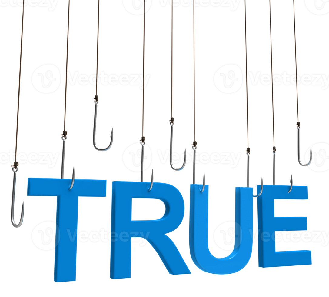 True text hanging on a fishing hook png