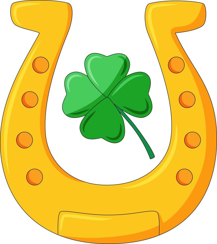 Lucky golden horseshoe with a four-leaf clover vector