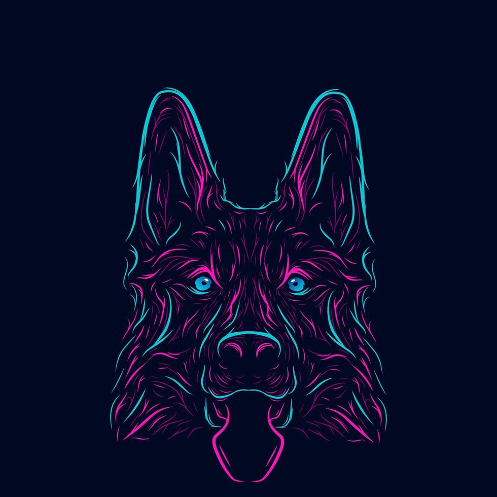 Dog wolf Line Pop Art logo. Colorful design with dark background. Abstract vector illustration. Isolated black background for t-shirt, poster, clothing, merch, apparel, badge design
