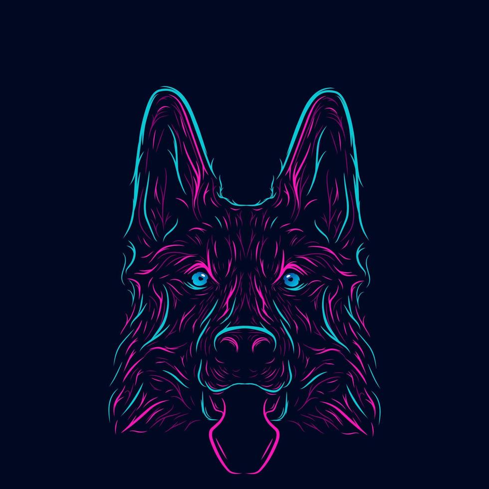 logotipo de arte pop de la línea de lobo de perro. diseño colorido con fondo oscuro. ilustración vectorial abstracta. fondo negro aislado para camiseta, afiche, ropa, merchandising, ropa, diseño de placa vector