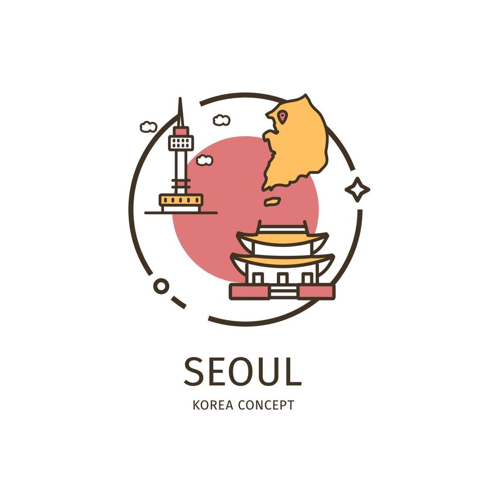 concepto de icono de línea delgada de viajes y turismo de corea de seúl. vector