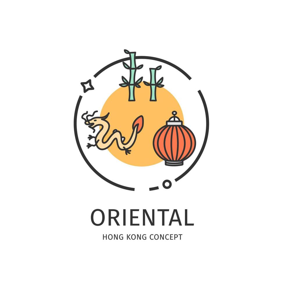 Hong Kong Travel and Tourism Thin Line Icon Oriental Concept. Vector