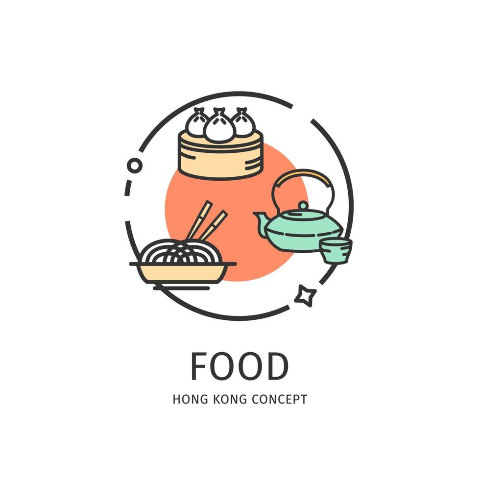 Hong Kong Travel and Tourism Thin Line Icon Food Concept. Vector