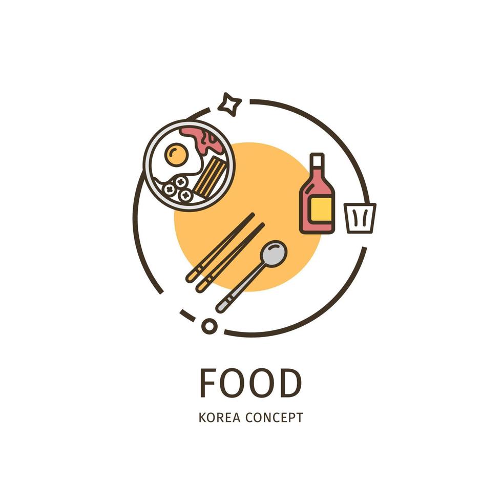 Korea Travel and Tourism Thin Line Icon Food Concept. Vector