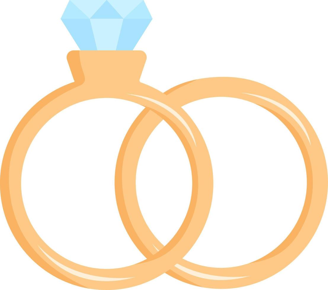 Cute engagement rings with blue diamond colorful on white background isolated icon for Valentines Day vector