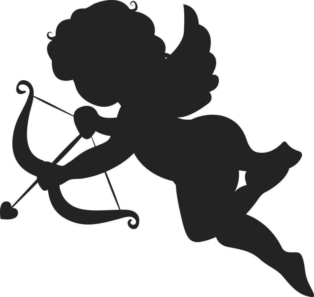 Cupid black silhouette vector illustration or icon. Love and Valentines day symbol. Cupid shooting arrow.