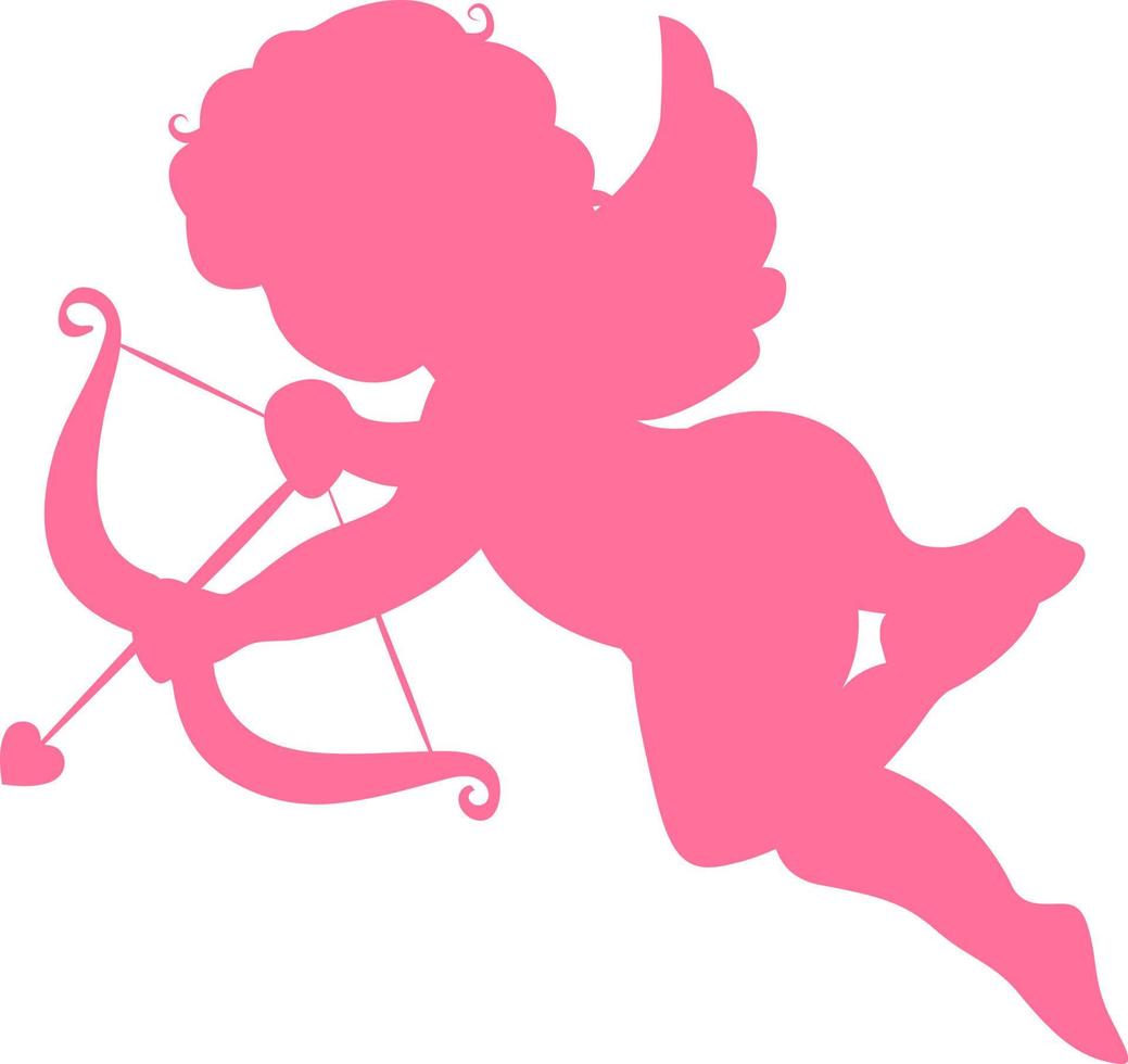 Cupid pink silhouette vector illustration or icon. Love and Valentines day symbol. Cupid shooting arrow.