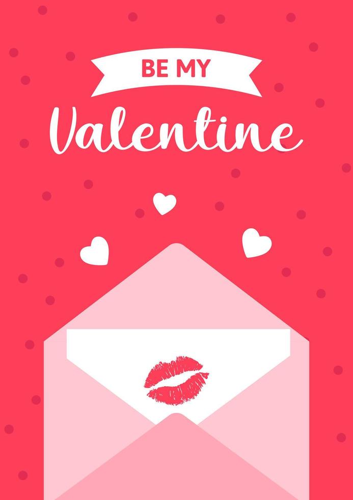 Valentines day background with the envelope and lips. Editable vector illustration for website, invitation,postcard and sticker. Wording include Be my Valentine.