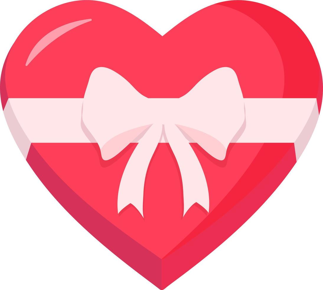 Red gift heart shaped box with pink ribbon bow on white background, christmas present, valentine day surprise, birthday concept vector