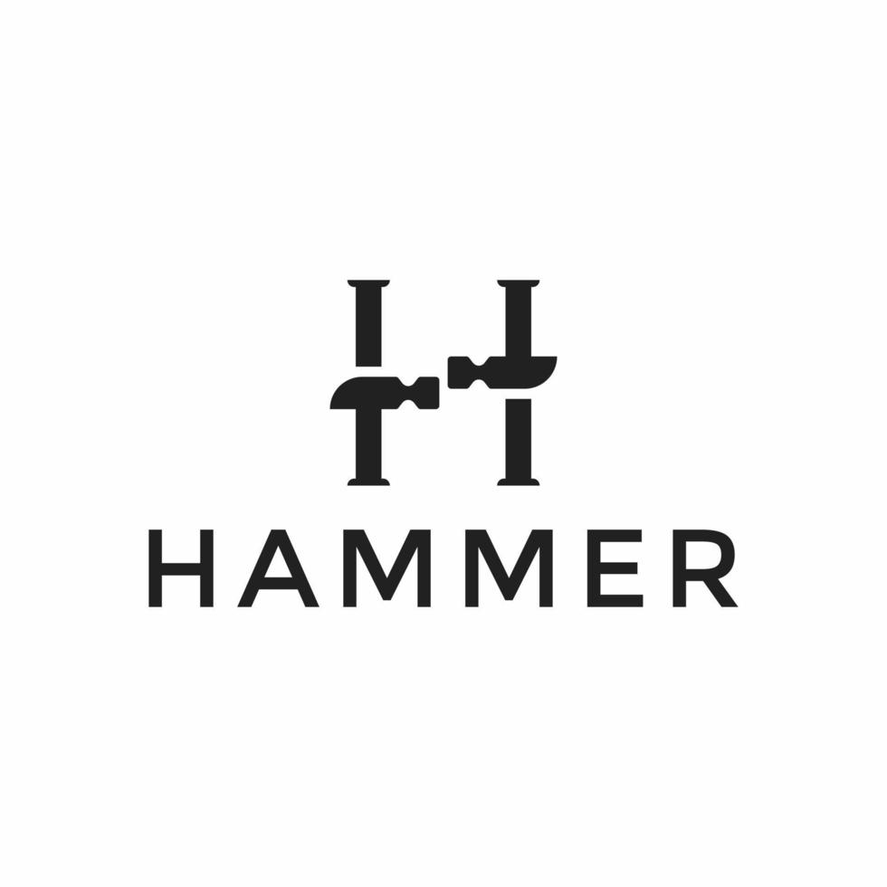combinación de logotipo de letra h y martillo vector