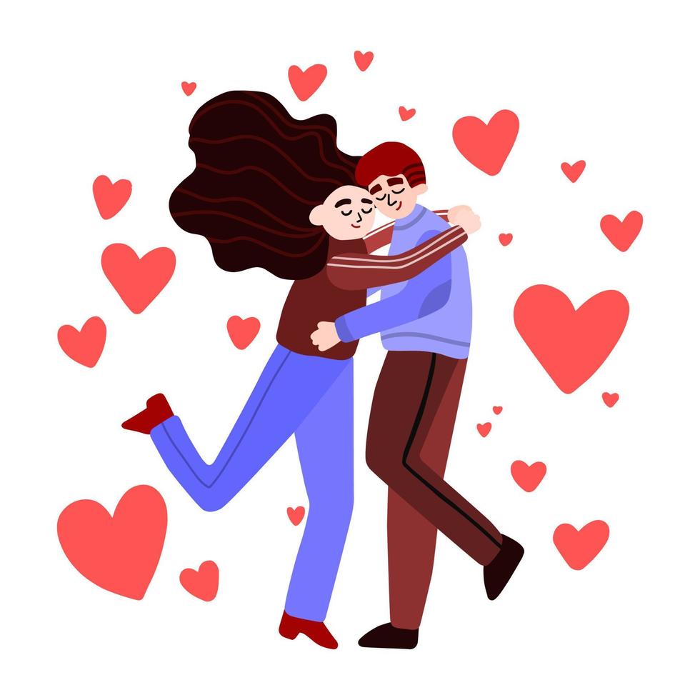 Cute loving hugging couple. Vector people for Valentine's Day. Boyfriend and girlfriend are toghether