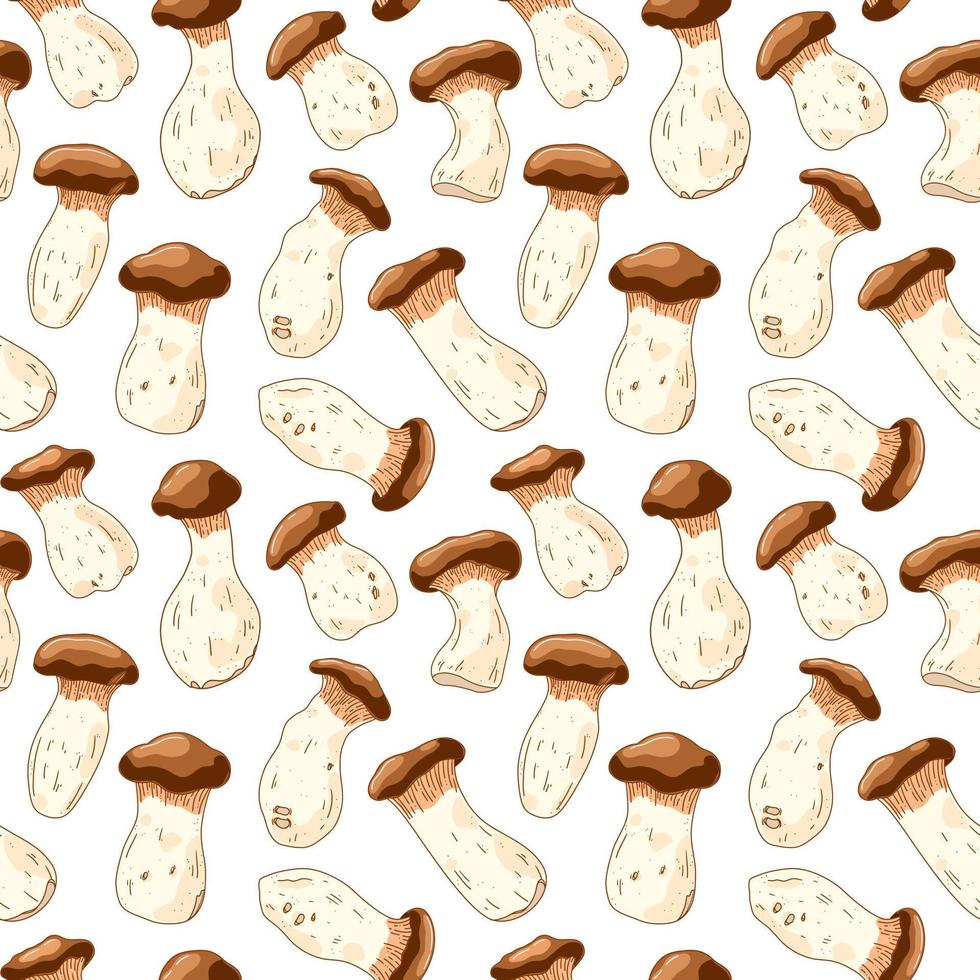 King oyster color seamless pattern. Vector asian food fabric pattern. Colorful illustration in cartoon style