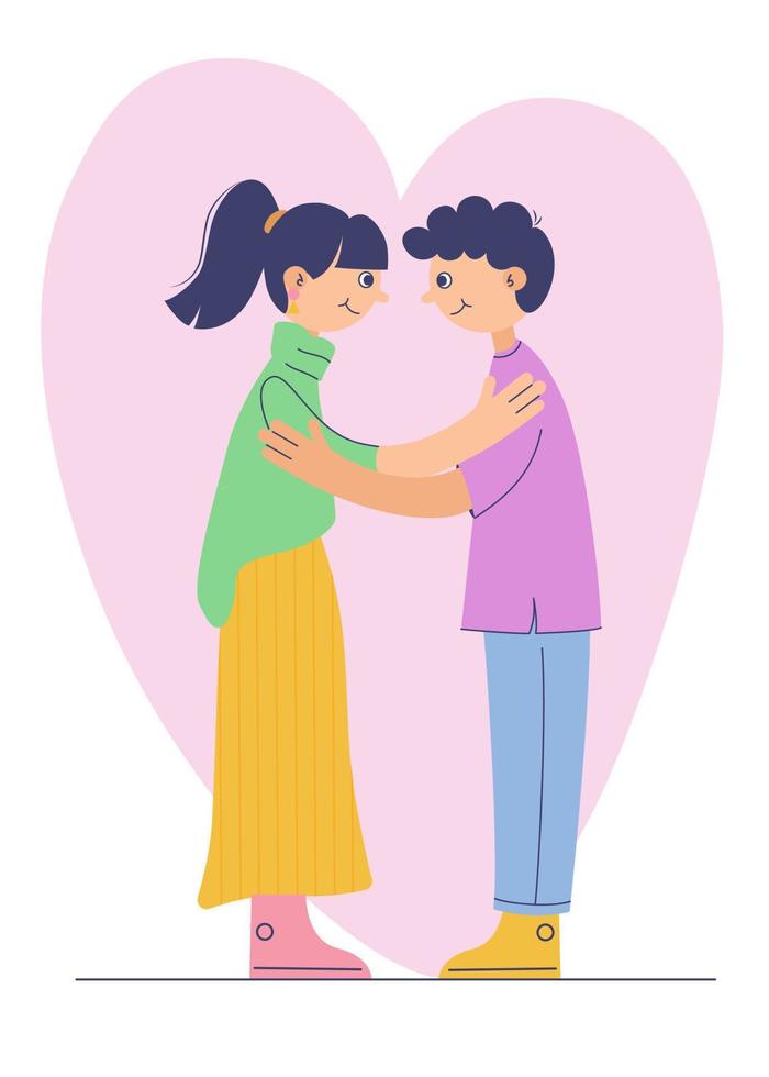 Young loving smiling couple boy and girl standing hugging embracing each other vector