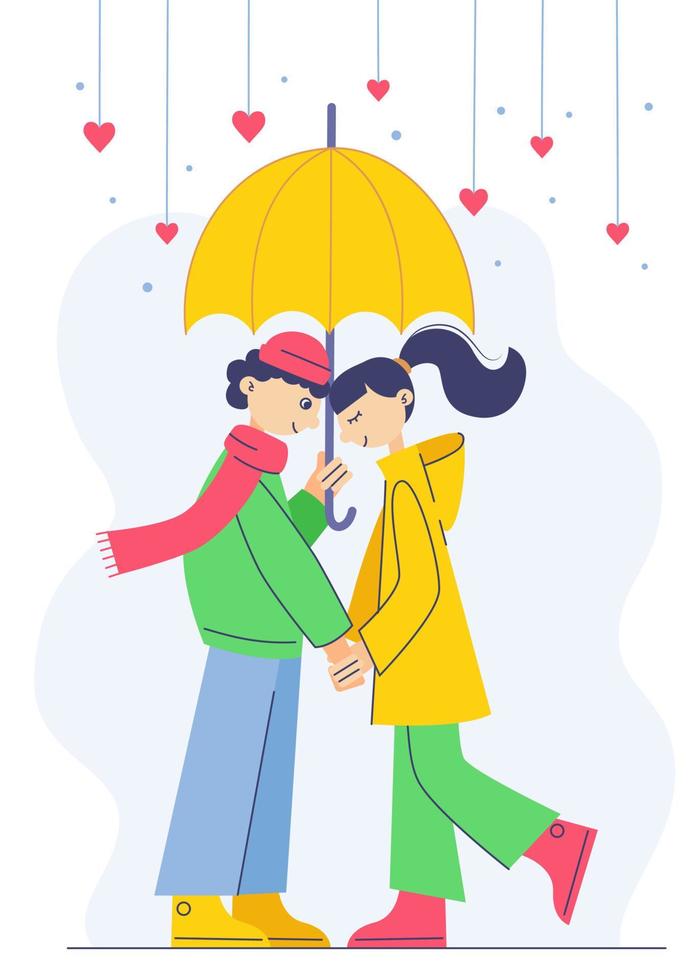 Couple in love characters. Loving people, happy woman man with umbrella vector