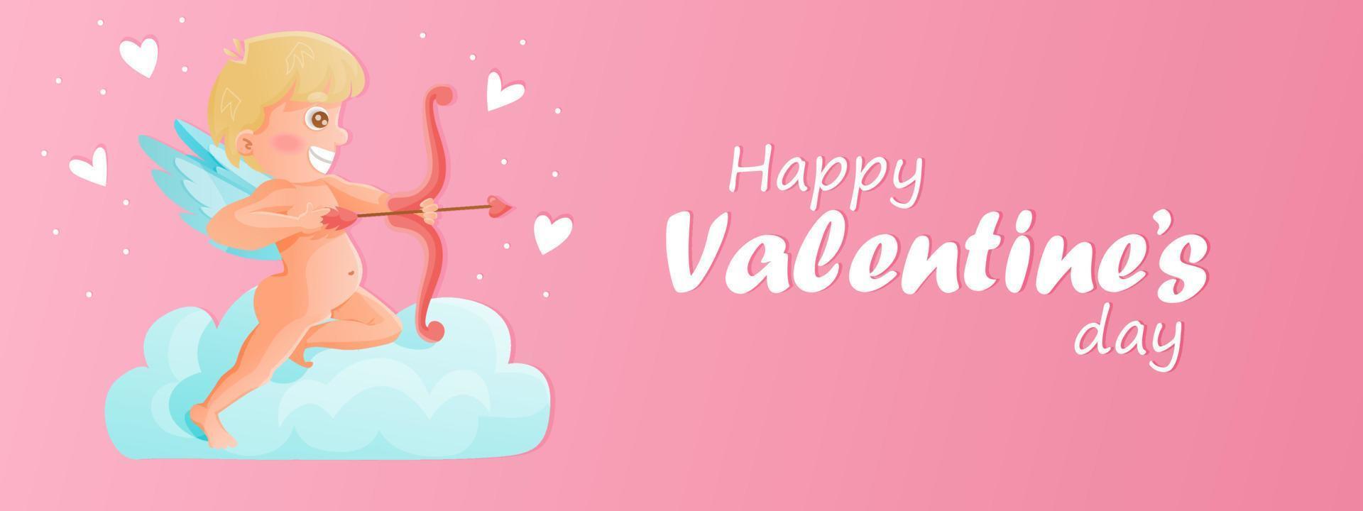 Valentine's Day greeting card or banner design with cupid illustration and flying heart. Love symbol. vector