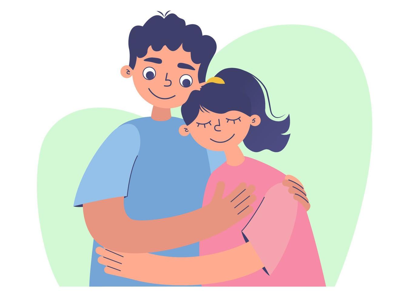 Young loving smiling couple boy and girl standing hugging embracing each other vector