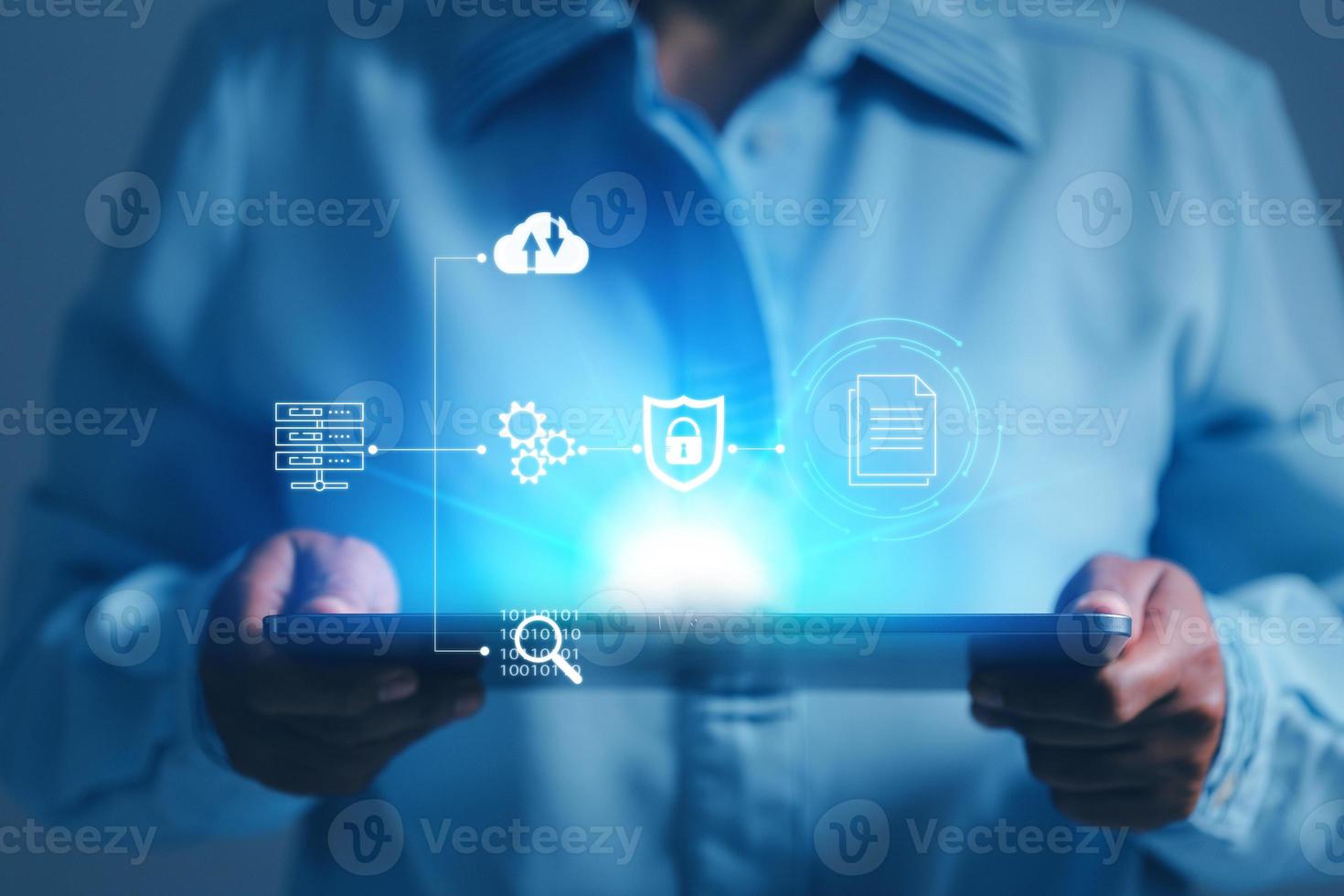 Online documentation database and process automation to efficiently manage files,  staff working with Document Management System DMS, Corporate business technology. Cognition on modern management. photo