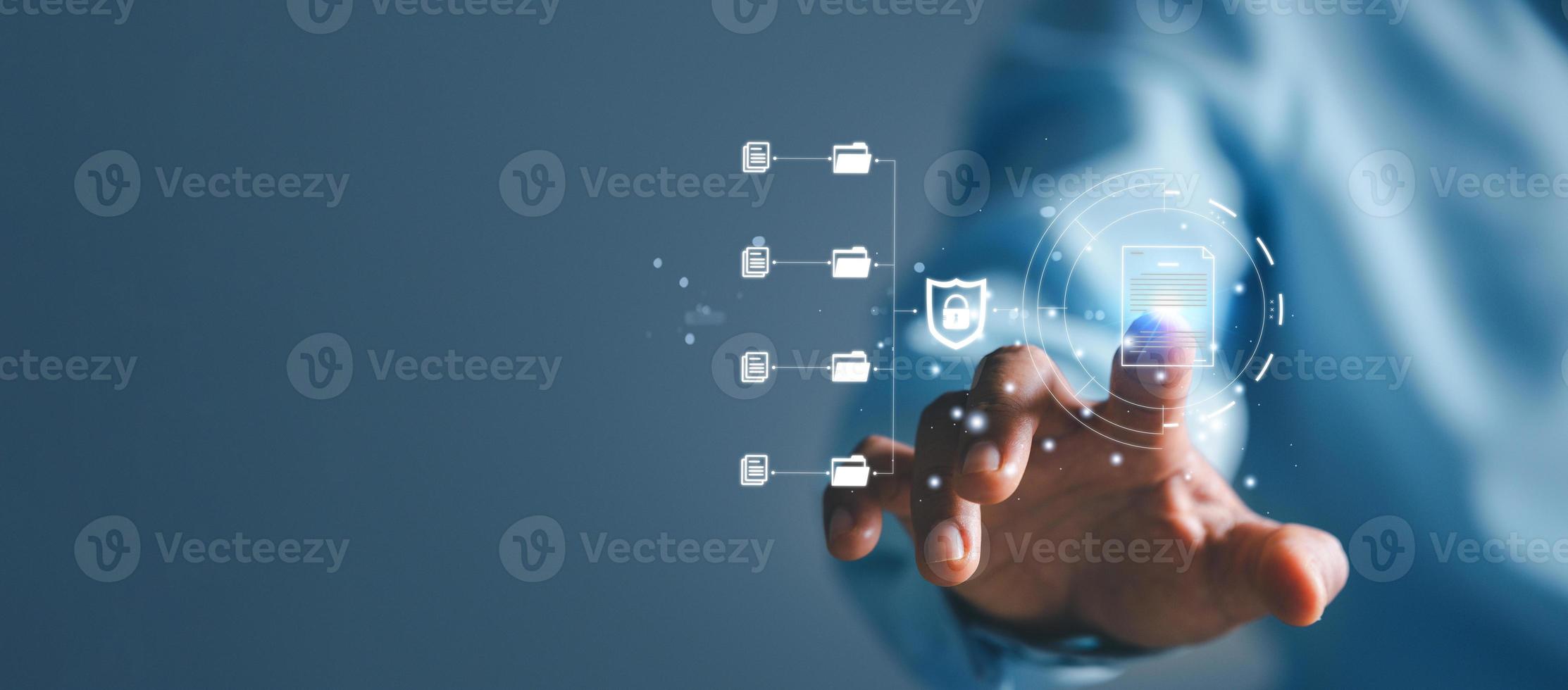 Online documentation database and process automation to efficiently manage files, IT staff working with Document Management System  Corporate business technology. Cognition on modern management. photo