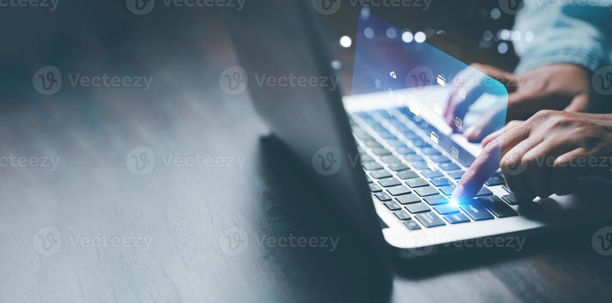 Online documentation database and process automation to efficiently manage files, IT staff working with Document Management System  Corporate business technology. Cognition on modern management. photo