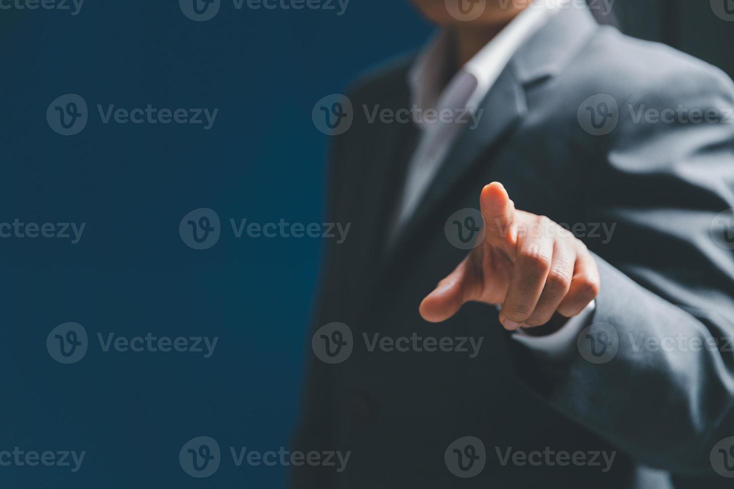 Businesswoman hand touching virtual screen, modern background concept, can put your text with icon bundle, copy space photo
