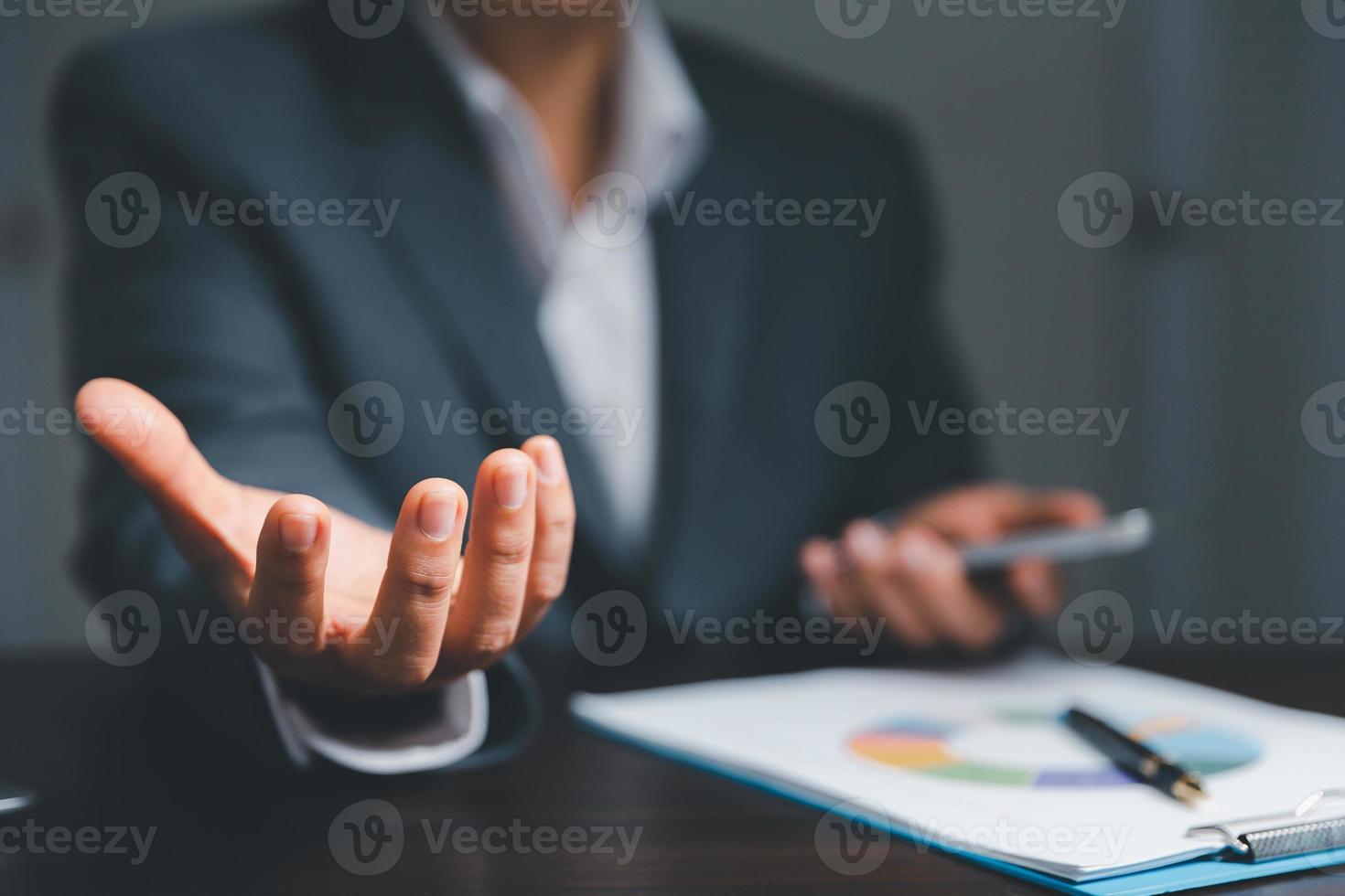 Businesswoman hand holding virtual business, modern background concept, can put your text with icon bundle, copy space photo
