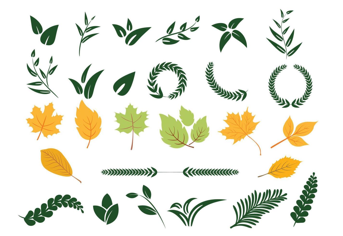 iconos de hojas verdes sobre fondo blanco, icono de hojas, logotipo de planta de hojas, hojas verdes de ecología natural vector