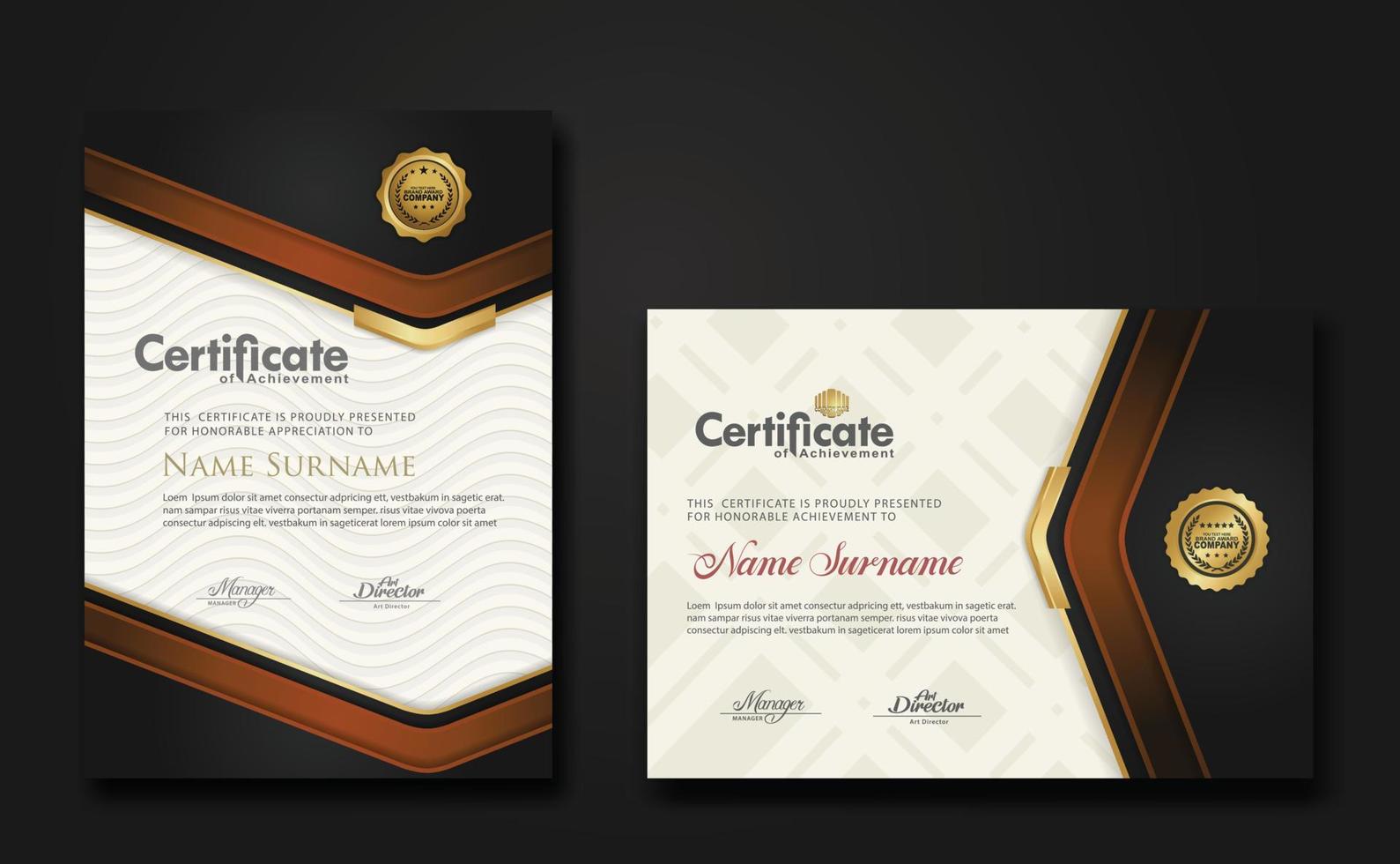 New design two set Luxury Certificate template with shadow effect on overlap layers and cream color on pattern background. For award, business, and education needs. vector illustration