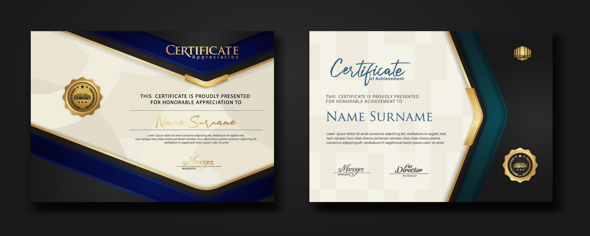 New design two set  luxury certificate  template with shadow effect on overlap layers and cream color on  pattern background vector