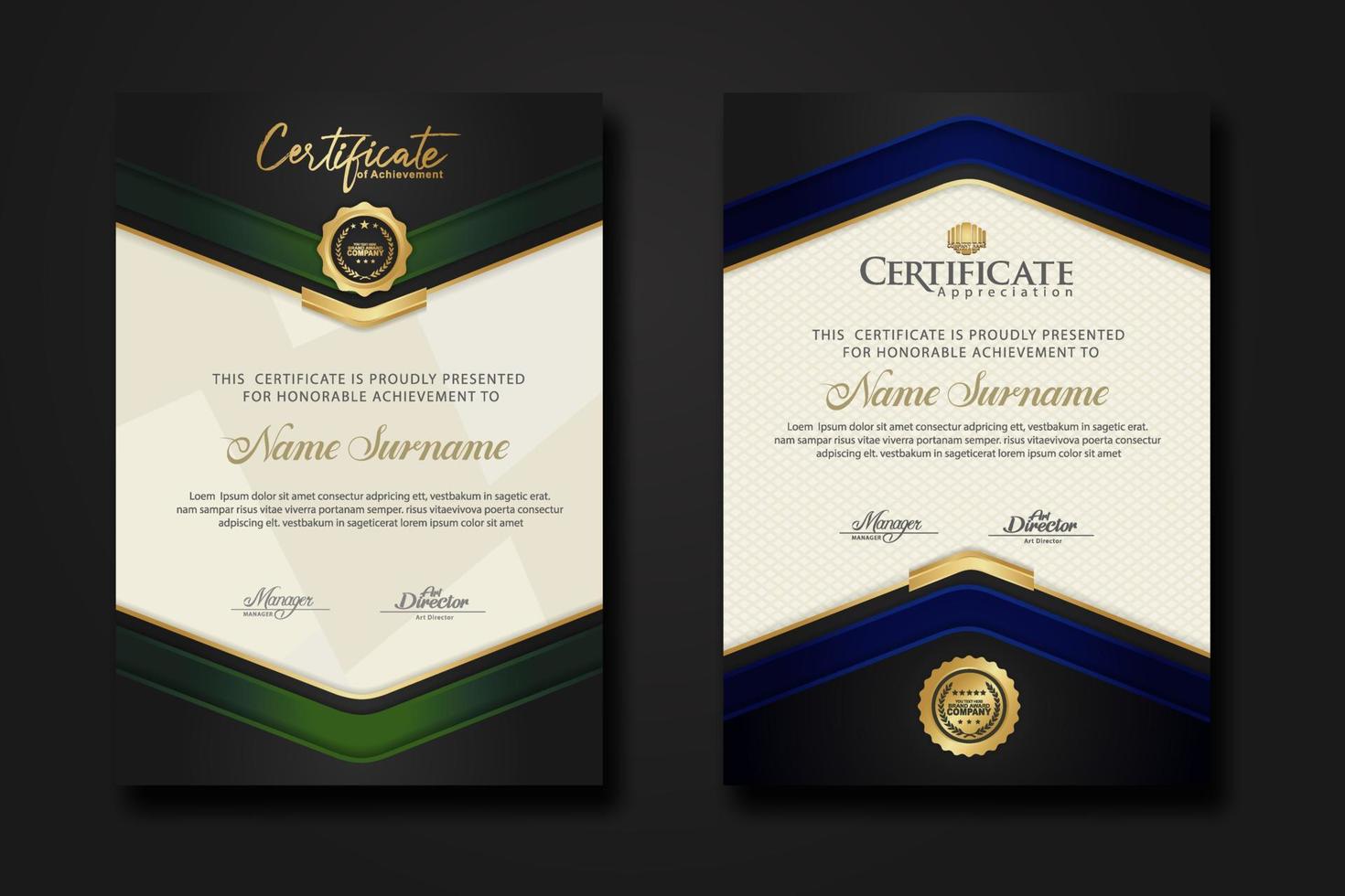 New design two set  luxury certificate  template with shadow effect on overlap layers and cream color on  pattern background vector