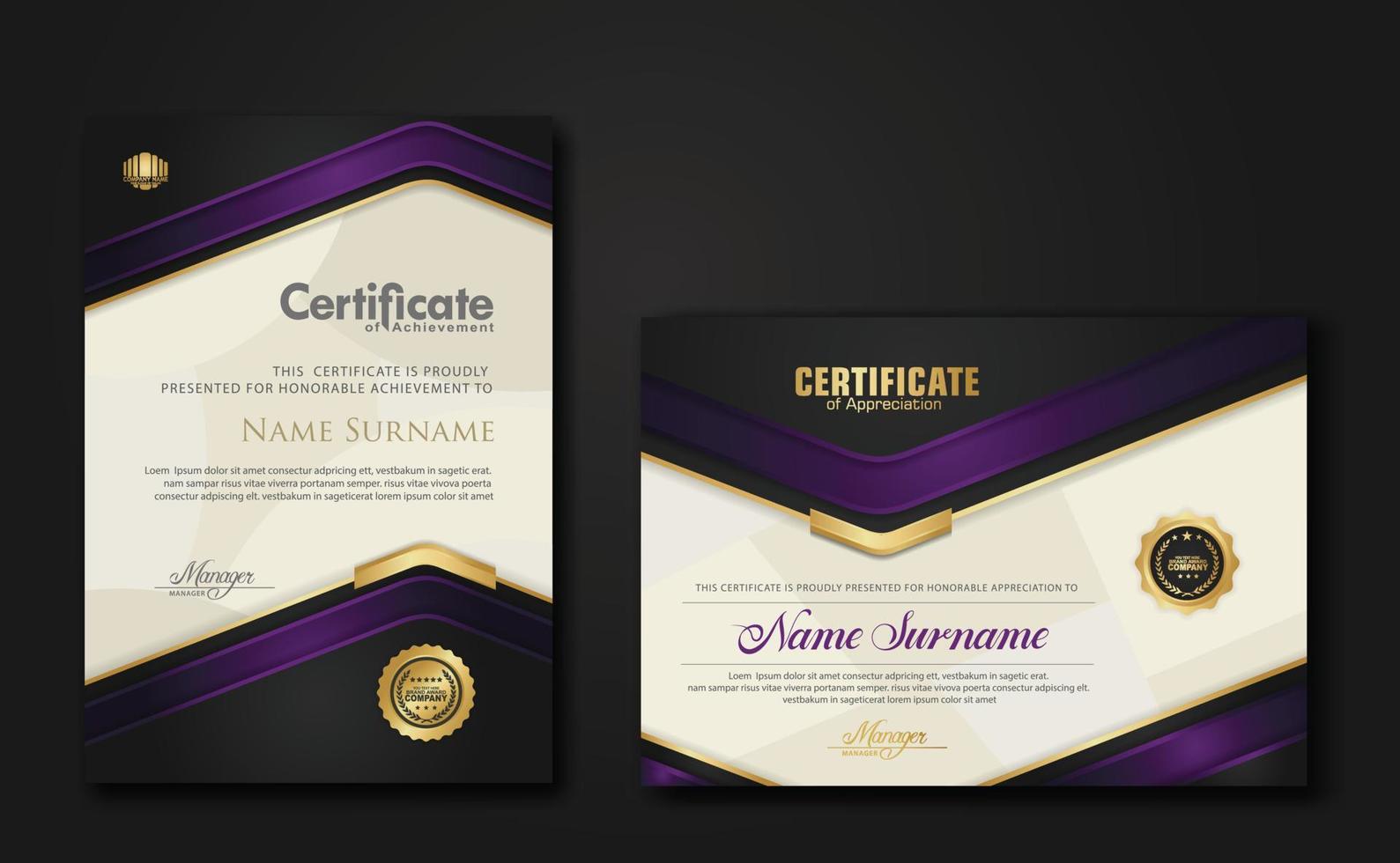 New design two set Luxury Certificate template with shadow effect on overlap layers and cream color on pattern background. For award, business, and education needs. vector illustration