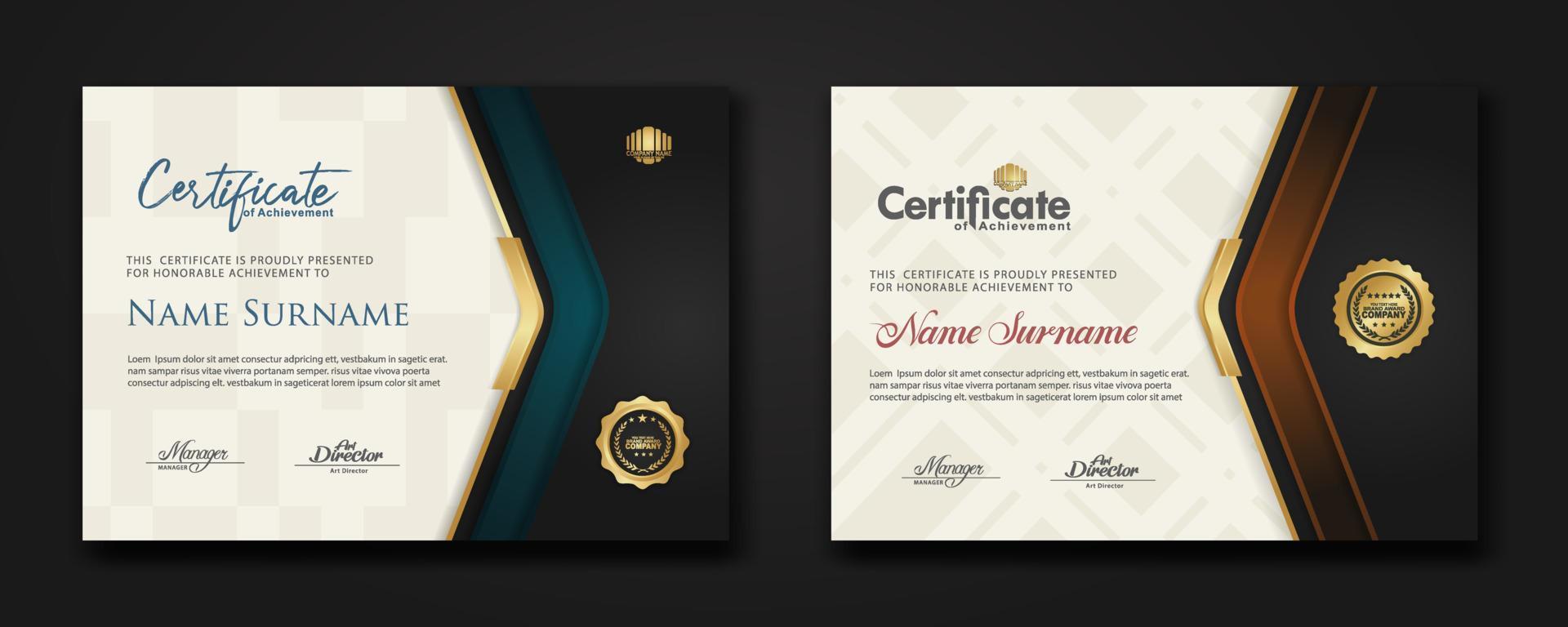 New design two set  luxury certificate  template with shadow effect on overlap layers and cream color on  pattern background vector