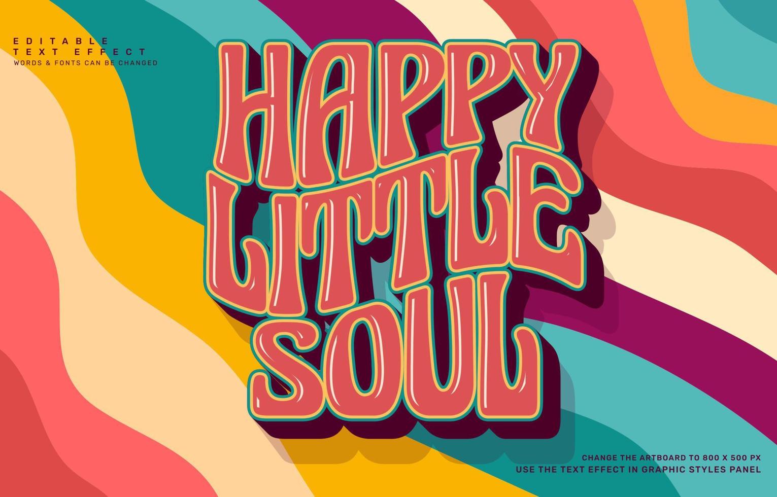 Happy little soul, groovy quote editable text effect template vector